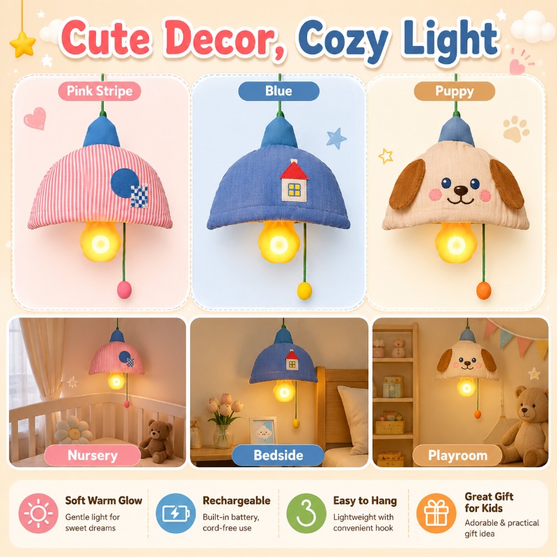 Baby Nursery Lampshade - Wiederaufladbare Hängende Nachtlampe mit Stoffschirm und