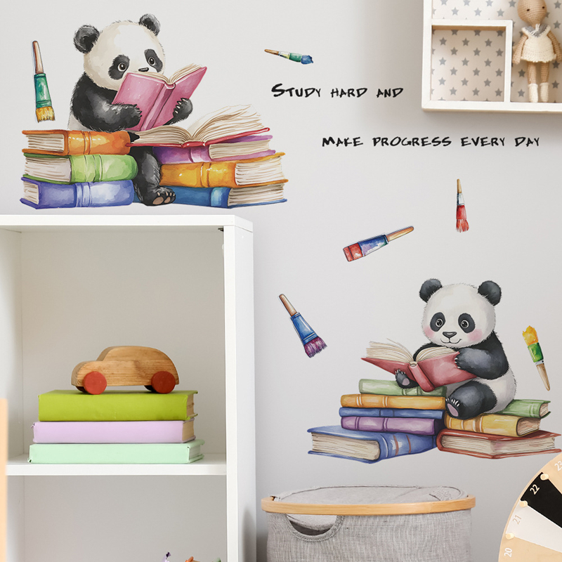 Baby Nursery Murals - Lern- und Lesefördernde Niedliche Baby-Panda 3D-Vinyl-Wandkunst-Aufkleber