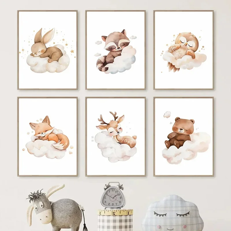 Baby Nursery Murals - Cartoon Wolke Tier Leinwand Malerei Wand