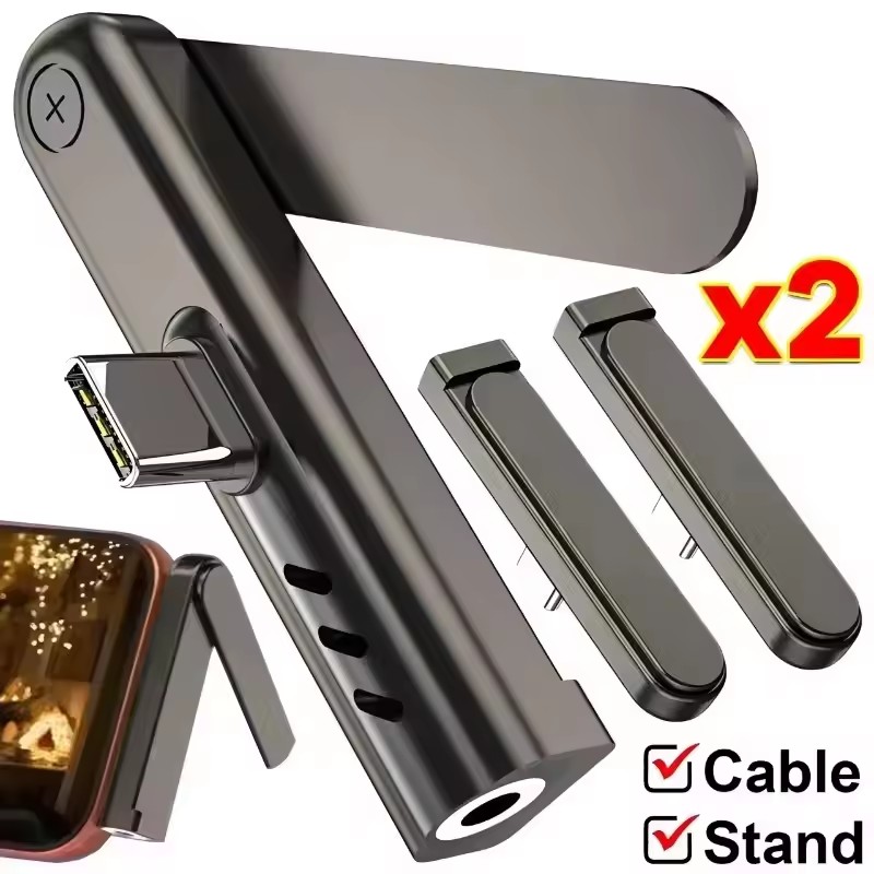 Mobile Hanger Arm - 2/1 Stück Tragbarer USB-C-auf-3,5-mm-Audio-Adapter, faltbarer Handy-Ständer,