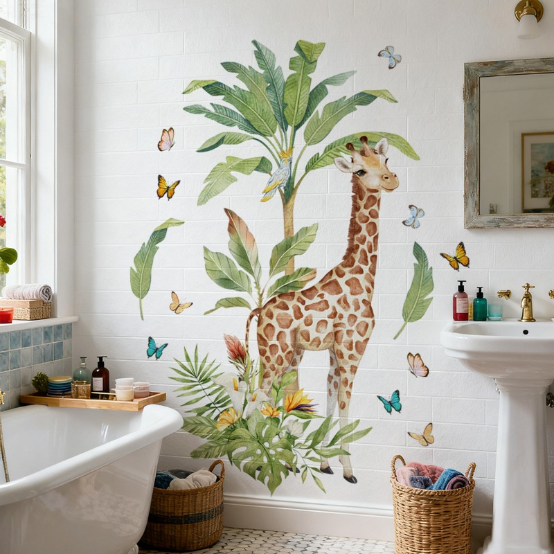 Baby Nursery Murals - Großer Waldtier-Giraffe-Wandaufkleber für Baby-Schlafzimmer-Dekoration, Kinderzimmer, tropische