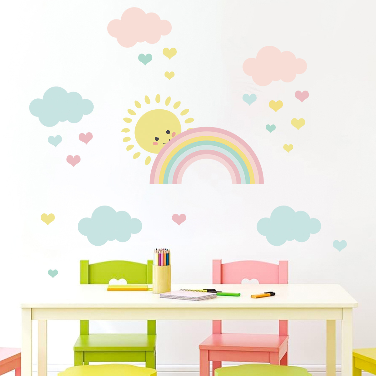Baby Nursery Murals - Cartoon Sonne Regenbogen Wolken Wandaufkleber Kinderzimmer