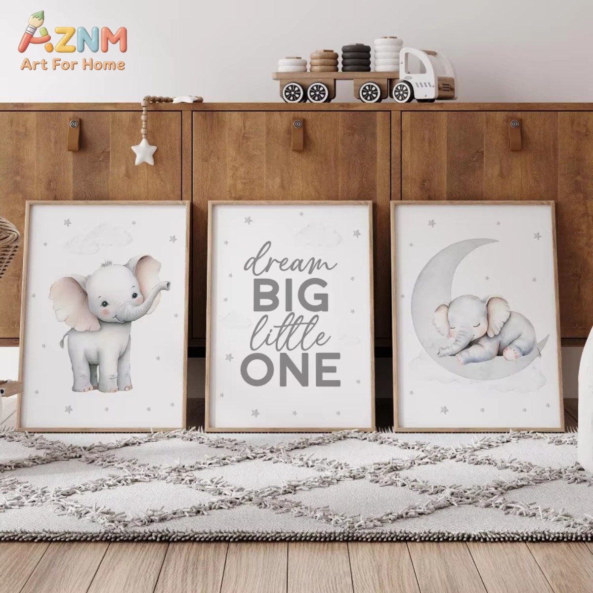 Baby Nursery Elephant Theme - AZNM Elefanten-Kinderzimmer-Druckset Neutrale Babyzimmer-Dekoration Safari-Thema HD-Leinwandposter