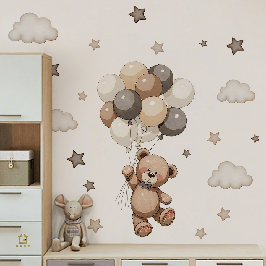 Baby Nursery Products - Entzückende Teddybär-Wandaufkleber, abnehmbare Dekoration mit Luftballons,