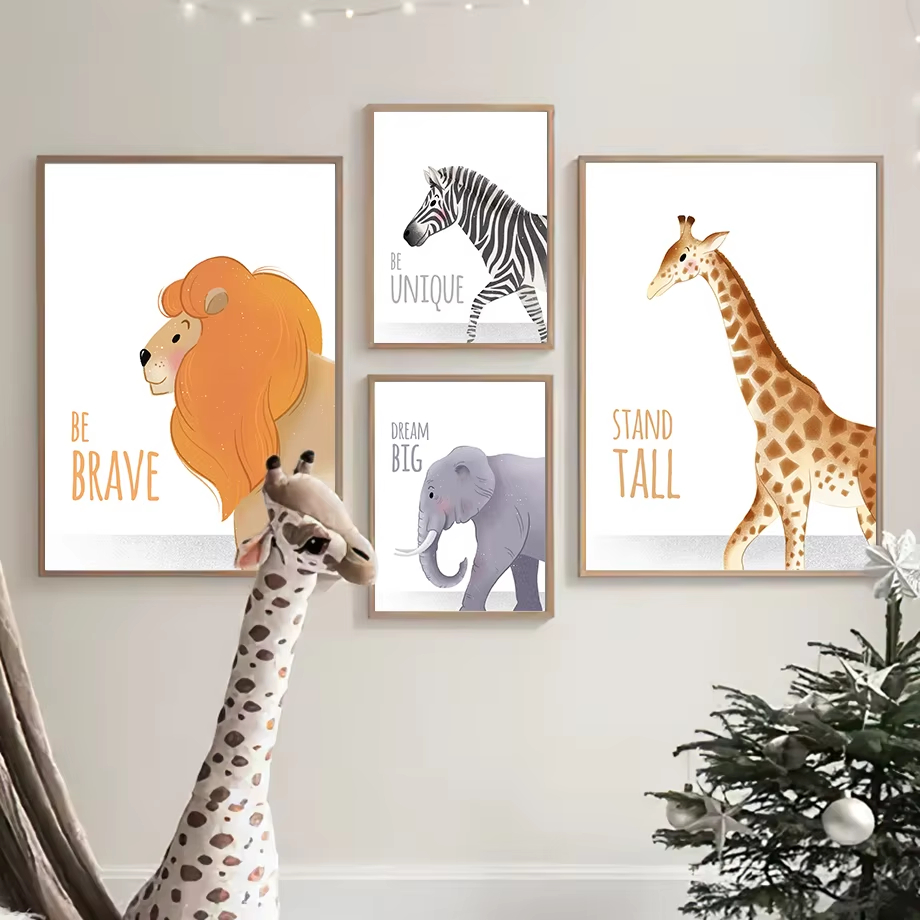 Baby Nursery Murals - Inspirierende Zitate, Kinderzimmer-Wandkunst, Wandbild, Elefant, Giraffe,