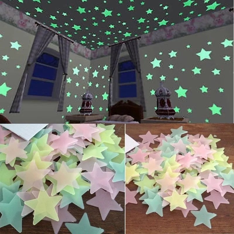 Baby Nursery Vinyl - 100 Stück Fluoreszierende Leuchtende Sterne Wandaufkleber