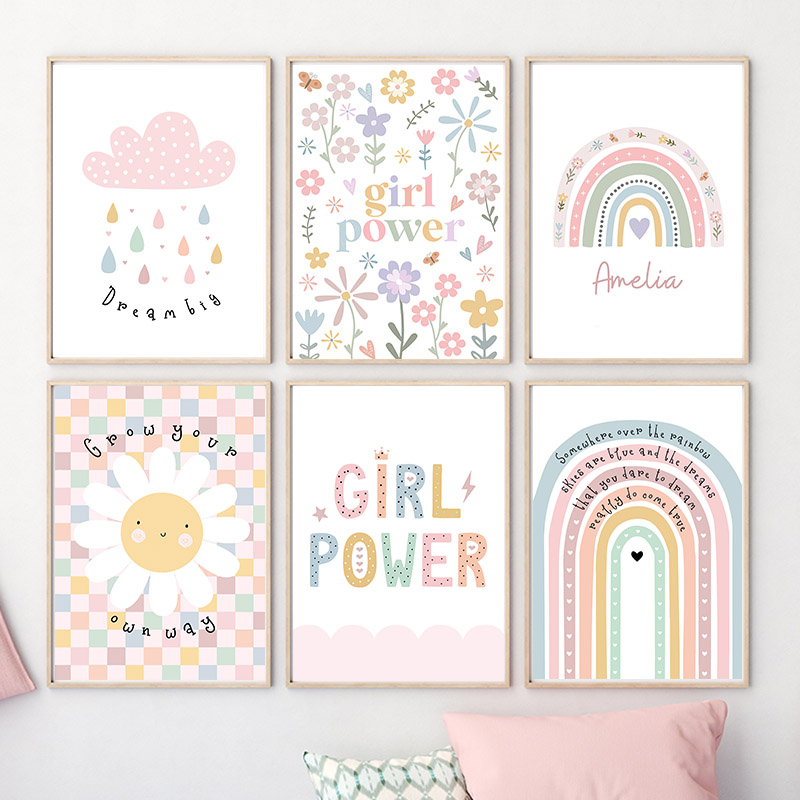 Baby Nursery Posters - Sonne Blume Regenbogen Wolke Herz Kindergarten