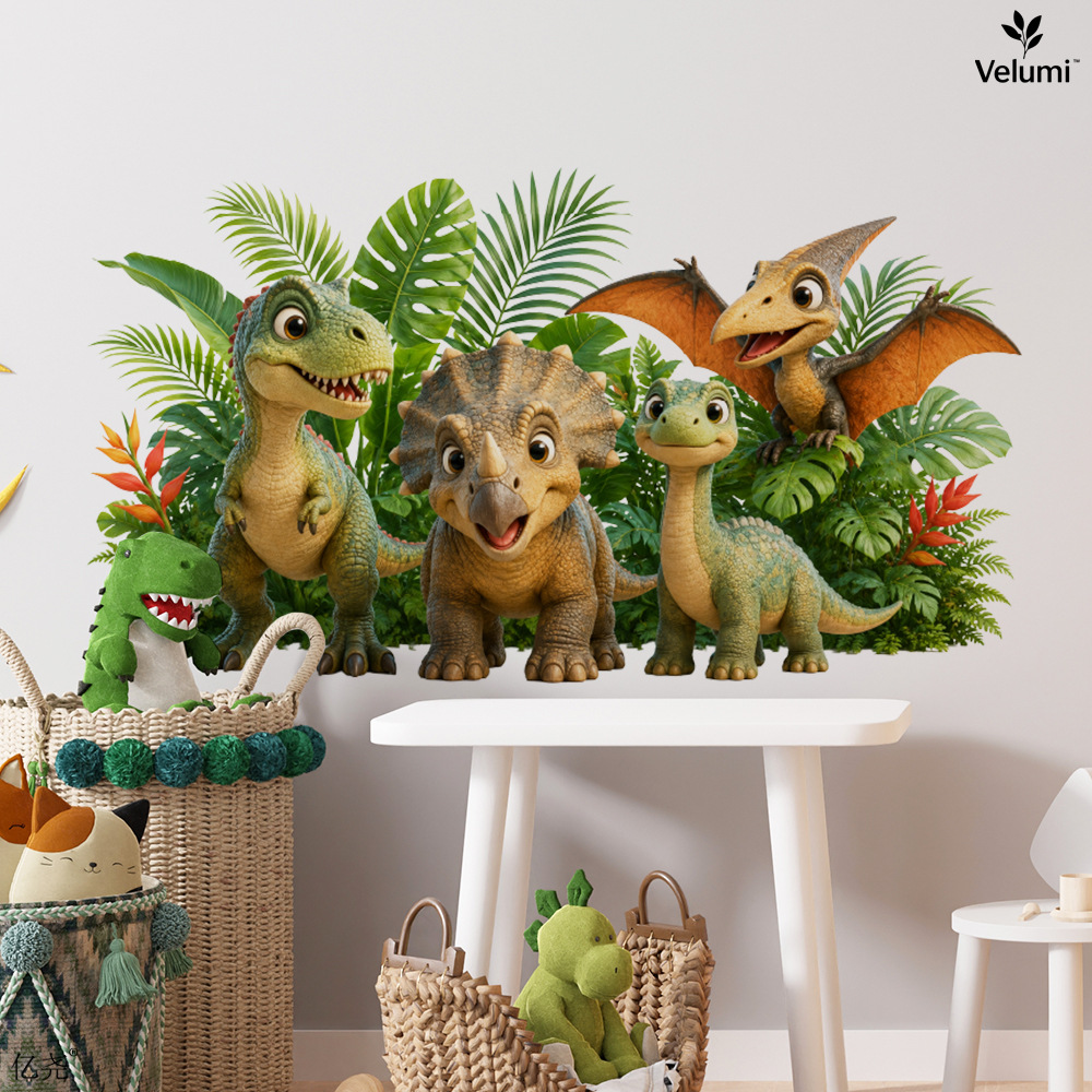 Baby Nursery Vinyl - Niedliche 3D Dinosaurier Wandaufkleber Kinder Dinosaurier