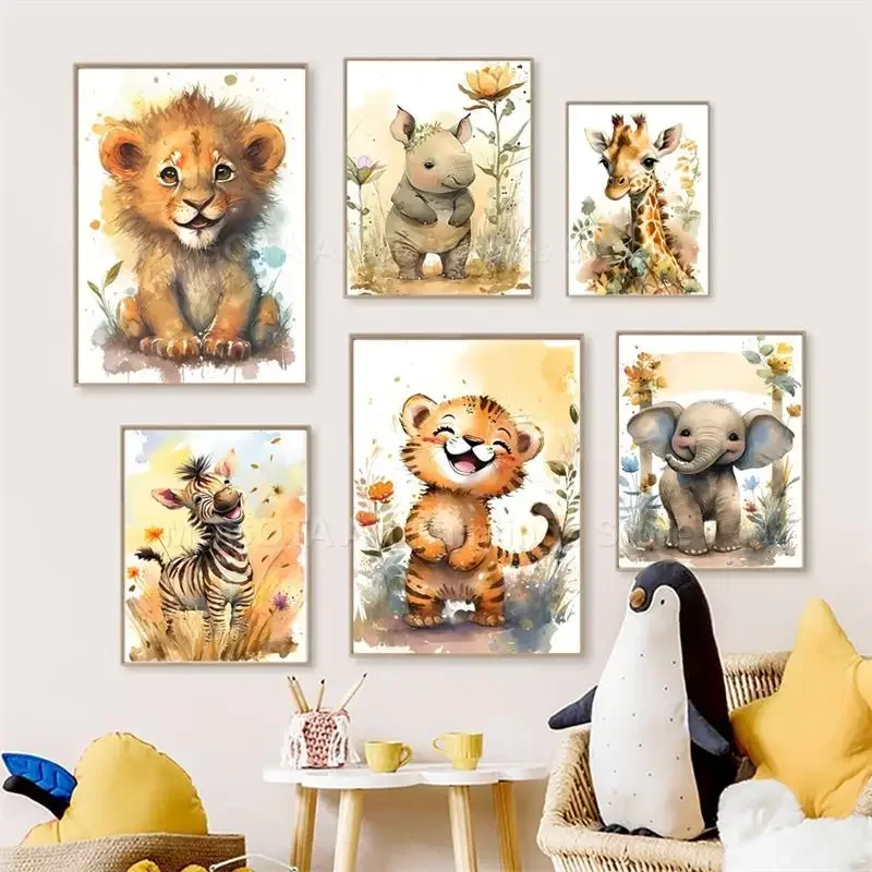 Aquarell Löwe Giraffe Tiger El – Baby Nursery Posters Bewertung und Preis