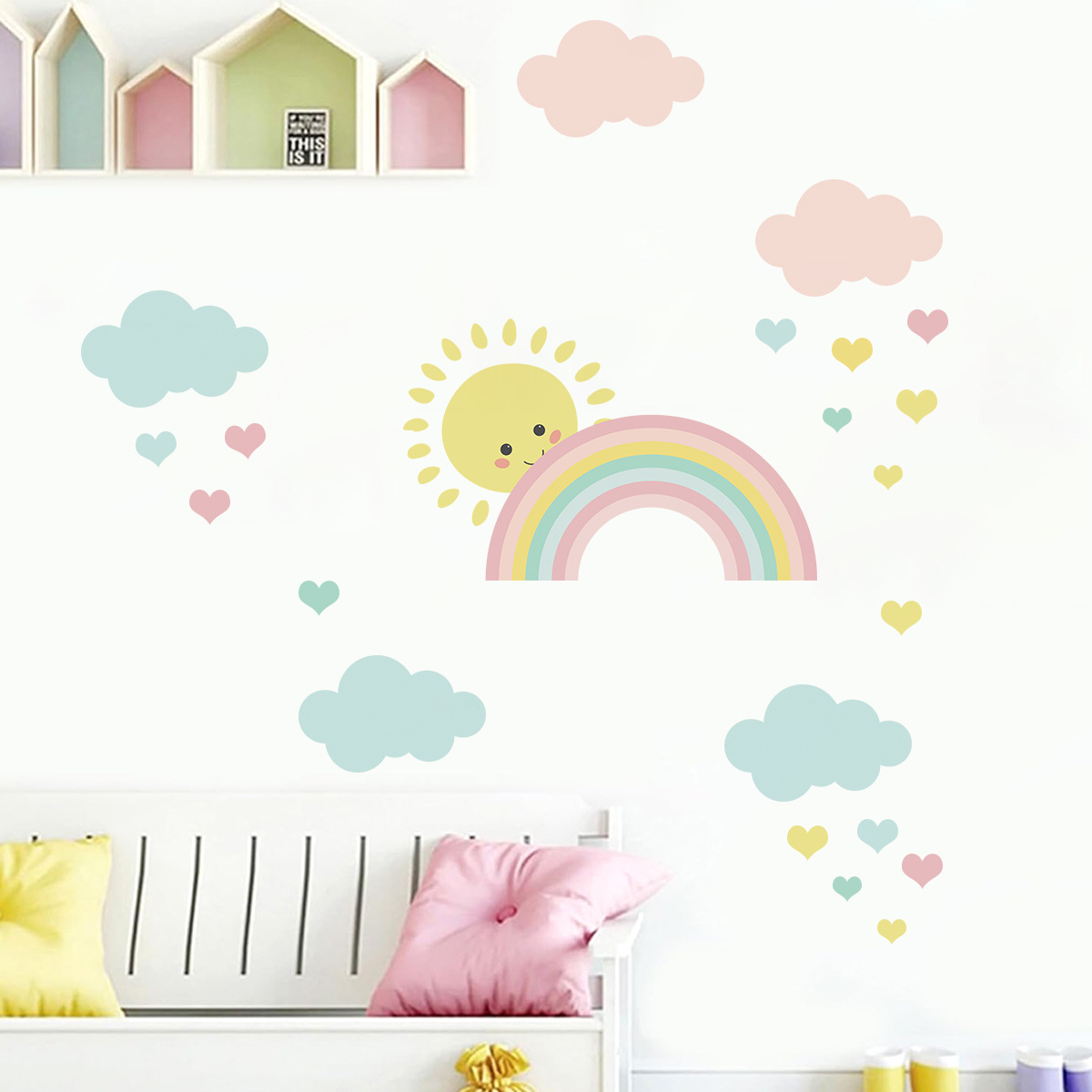 Cartoon Sonne Regenbogen Wolke – Baby Nursery Murals Bewertung und Preis