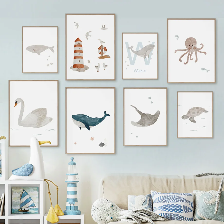 Name Wal Oktopus Schildkröte S – Baby Nursery Posters Bewertung und Preis