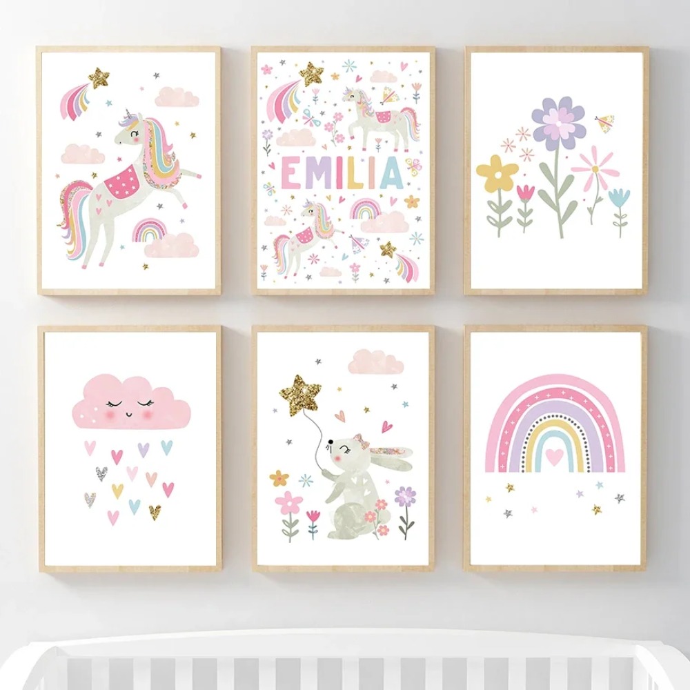 Rosa Einhorn Kaninchen Regenbo – Baby Nursery Posters Bewertung und Preis