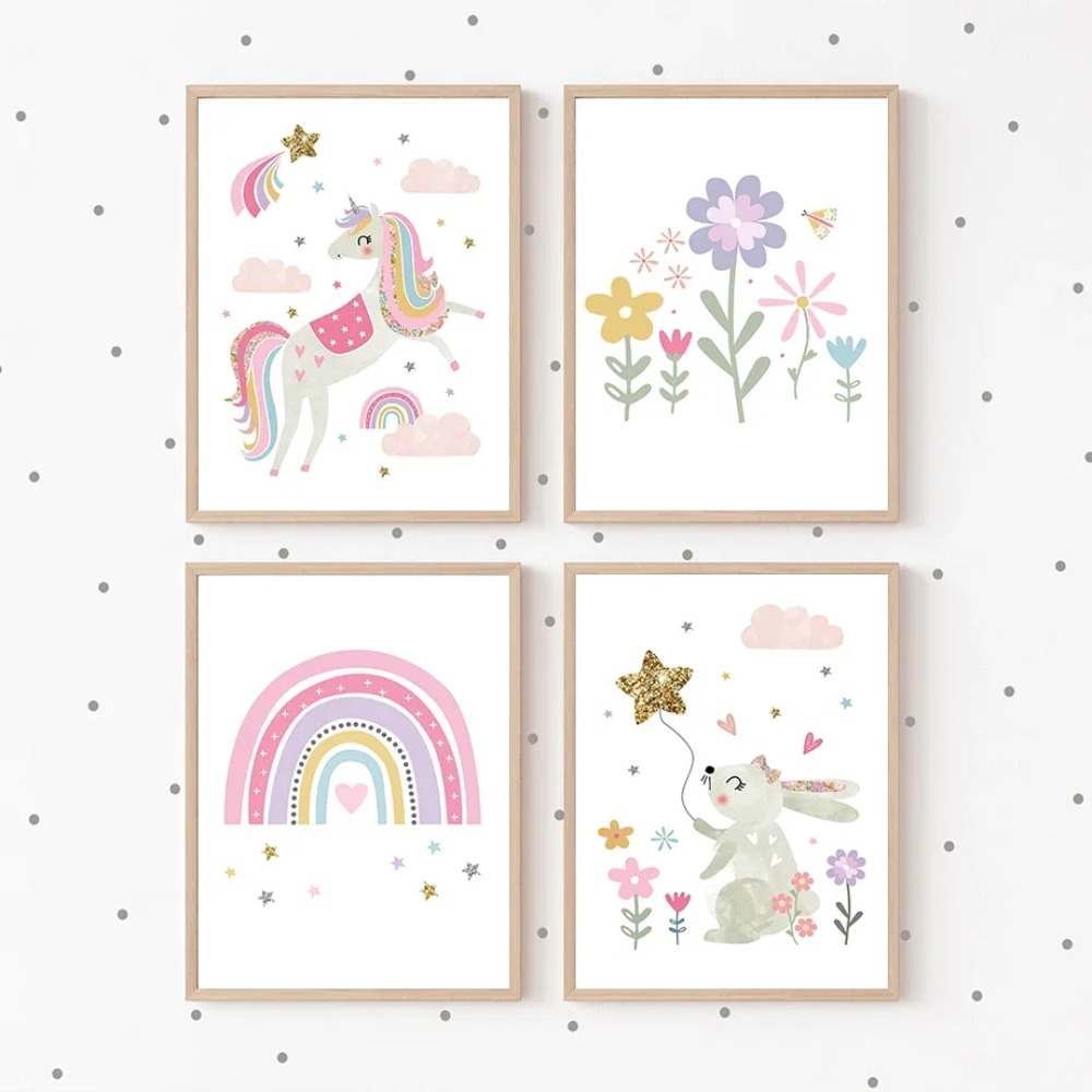 Rosa Einhorn Kaninchen Regenbo – Baby Nursery Posters Bewertung und Preis